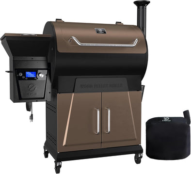 Newest Pellet Grill Smoker with PID 2.0 Controller, LCD Screen, 2 Meat Probes, Huge Storage Cabinet, 697 Sq in Cooking Area, Rain Cover for Outdoor BBQ, 700D6, Bronze