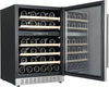 46 Bottle Luxury Wine Cooler & Beverage Refrigerator, Built in or Free-Standing, Dual Zone, Stainless Steel with Reversible Glass Door, Beech Wood Shelves and LED Display Touchpad