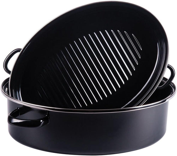 2059627 Cocotte Ovale De Tôle Acier Noir 38 Cm