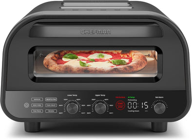 Indoor Pizza Oven - Makes 12 Inch Pizzas in Minutes, Heats up to 800°F - Countertop Electric Pizza Maker with 5 Touchscreen Presets, Pizza Stone and Peel Included - Stainless Black