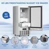 Commercial Nugget Ice Maker Machine, 66Lbs/Day, Bulit-In Freestanding under Counter Ice Machine, Self-Cleaning & 24H Timer & LCD Panel Drain Pump, Stainless Steel Ice Maker