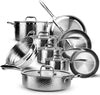 Pots and Pans Set, 14PCS Kitchen Cookware Sets Tri-Ply Clad Stainless Steel with Hangered Handle and Lids, Suits Ceramic and Induction, Oven and Dishwasher Safe, Ideal Gifts