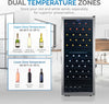 Freestanding 98 Bottle Dual Zone Compressor Wine Fridge with Low-Vibration Ultra-Quiet Inverter Compressor, Adjustable Racks and Exterior Digital Thermostat