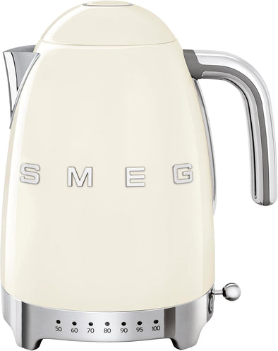 50'S Retro 7 Cup Stainless Steel Variable Temperature Electric Kettle with 7 Temperature Settings, Led Display, Swivel Base and Keep Warm Function Cream KLF04CRUS