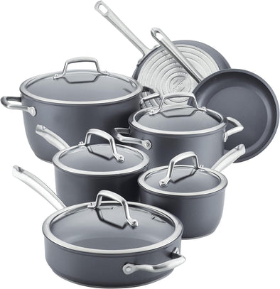 Accolade Forged Hard Anodized Nonstick Cookware Pots and Pans Set, 12 Piece - Moonstone Gray