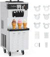 Commercial Ice Cream Machine with Two 12L Hoppers Soft Serve Machine with 3 Flavors Commercial Ice Cream Maker 2450W Compressor Soft Ice Cream Machine with LCD Panel for Restaurants Snack Bar