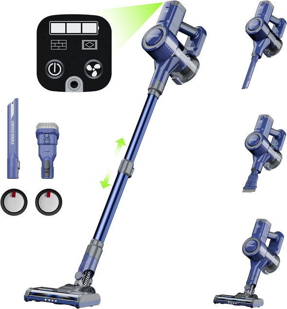 E1 Cordless Vacuum Cleaner, 30Kpa Powerful Suction, Rechargeable Battery, Lightweight, LED Headlight, 35-Min Runtime, for Carpet, Hard Floor, Anti-Tangle Brush for Pet Hair