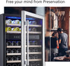 24 Inch Wine Cooler, 46 Bottle - Dual Zone Built-In or Freestanding Fridge with Stainless Steel Reversible Glass Door, for Home, Kitchen, or Office.