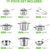 Professional Stainless Steel Pots and Pans Set, 17PC Induction Cookware Set, Impact-Bonded Technology