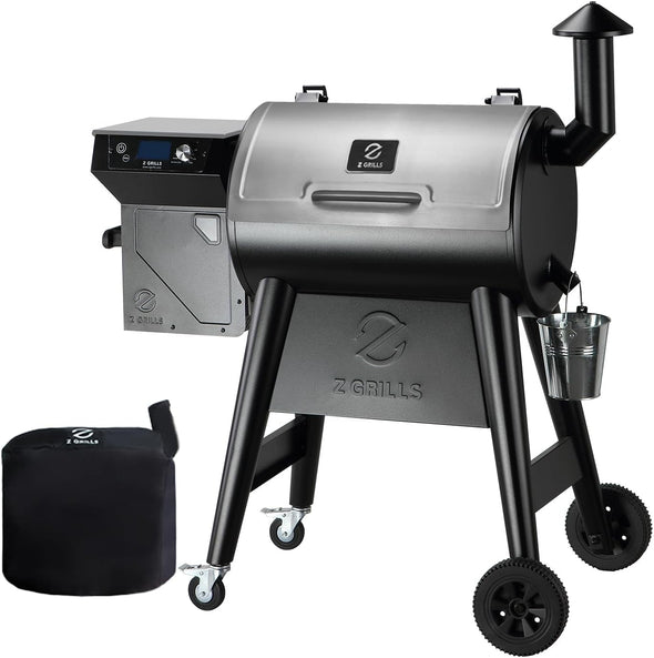 Wood Pellet Grill Smoker with PID 2.0 Controller, Meat Probes, Rain Cover for Outdoor BBQ, Smoke, Bake and Roast, 450E PRO