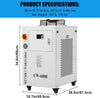 15L Industrial Water Chiller 0.73Hp 8.7Gpm CW-6000 Water Cooling System Water Cooler for CO2 Engraving Cutting Machine, Cools 9125 Btu/Hour