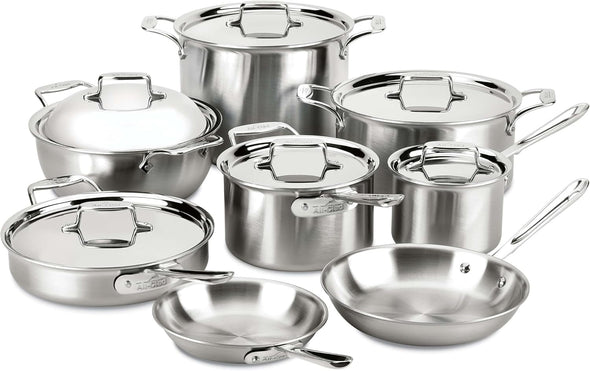 BD005714 Brushed D5 Stainless Steel 5-Ply 14-Piece Cookware Set