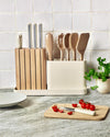 14-Piece Kitchen Prep Set - Kitchen Knife Set & Wooden Utensil Set - Made with Premium German Steel Blades & Fsc-Certified Birch Wood - Non-Toxic Materials - Includes Organizer - Cream