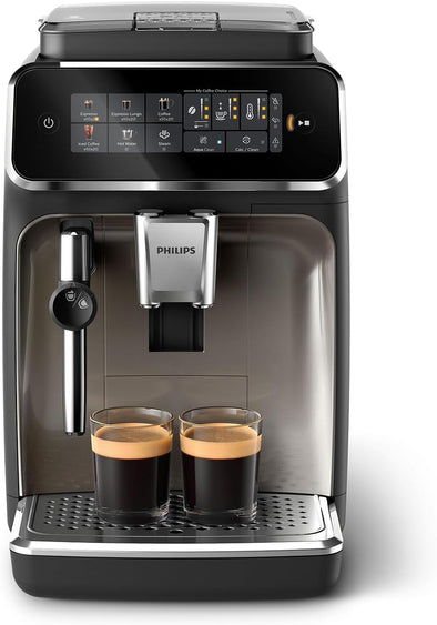 3300 Series Fully Automatic Espresso Machine - 5 Beverages, Intuitive Touch Display, Classic Milk Frother, Silentbrew, 100% Ceramic Grinder, Aquaclean Filter. Black Chrome (EP3326/90)