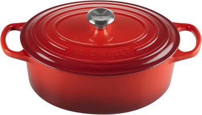 Signature Enamelled Cast Iron Casserole Dish with Lid - Oval, 27 Cm, 4.1 Litres, Cerise, 21178270602430