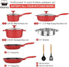 Pots and Pans Set,11Pc Kitchen Cookware Set Nonstick, Cooking Pot Pan Set with Stay-Cool Handle,Pfoa Free Pans Set with Granite Coating,Red