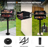 Park-Style Charcoal Grill, Heavy Duty Steel Outdoor BBQ Park Grill with Stainless Steel Cooking Grate and Post for Backyard or Camping, Black