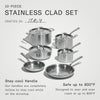 Cookware - 10 Piece Stainless Steel Pot and Pan Set - 5 Ply Clad - Includes Stainless Steel Frying Pans, Saucepans, Saucier and Stock Pot W/Lid - Professional Cookware - Crafted in Italy