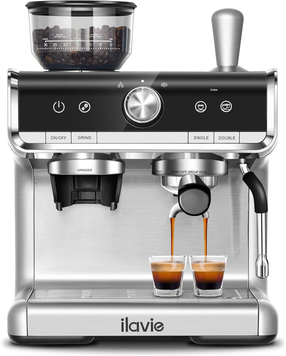 Espresso Coffee Machine 20 Bar for Home Office, Professional Cappuccino Latte Machines with Milk Frother, 2.8L Removable Water Tank, Espresso Maker with Grinder