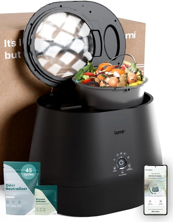 2 – 3L, Electric Composter (45 Cycles), World’S First Smart Waste Kitchen Bin That Turns Waste into Natural Fertilizer with a Single Button, Indoor Compost Bin (Black)