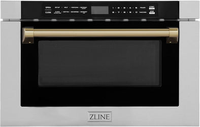 Autograph Edition 24" 1.2 Cu. Ft. Built-In Microwave Drawer with a Traditional Handle in Stainless Steel and Champagne Bronze Accents