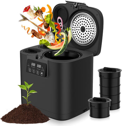 Electric Compost Bin Kitchen 4L Capacity Composter Bins Outdoor Indoor with Tri-Blade, Smart Waste Dispenser Countertop Compost Machine with Lid Auto-Cleaning Cycle Odorless