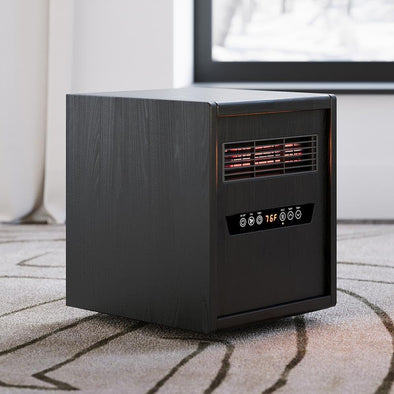 Portable Rolling Infrared Space Heater with LED Touchscreen and Remote Control | 12H Timer | 1500W Quick Heating for Indoor Use | Black Oak Wood