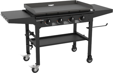 1554 36” Omnivore Griddle with Folding Side Shelves, Powder Coated Steel, Black