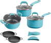 Vintage Speckle 24-Piece Cookware Combo Set in Turquoise Bundle with Copper Charm Stainless Steel Copper Bottom Cookware Set, 10 Piece