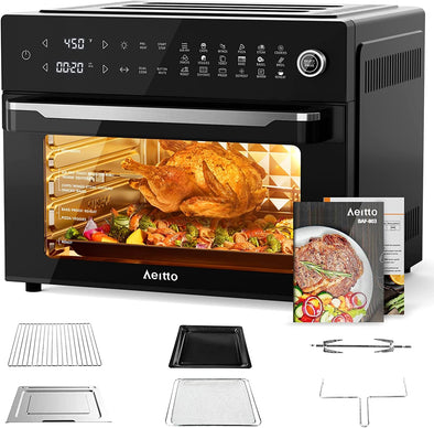 ® 32-Quart PRO Large Air Fryer Oven| Toaster Oven Combo | with Rotisserie, Dehydrator and Full Accessories | 19-In-1 Digital Airfryer | Fit 13" Pizza, 9Pcs Toast, 1800W, Black