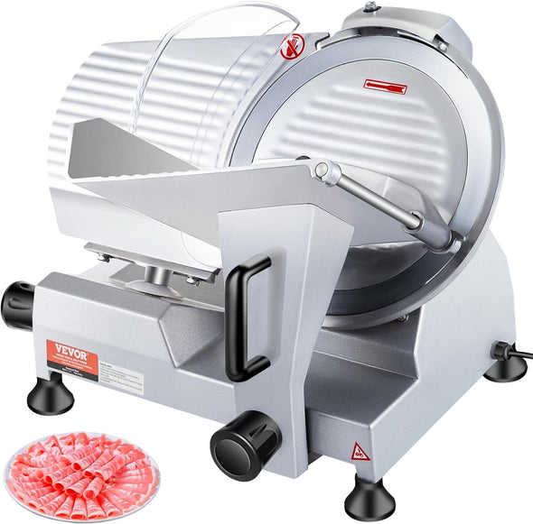 Commercial Meat Slicer, 10 Inch Electric Food Slicer, 240W Frozen Meat Deli Slicer, Premium Chromium-Plated Steel Blade Semi-Auto Meat Slicer for Commercial and Home Use (10IN-240W)