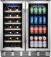 Wine and Beverage Refrigerator, 30 Inch Wine Fridge Dual Zone Hold 33 Bottles and 96 Cans, Digital Touch Control, Built-In or Freestanding