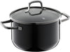 Fusiontec Essential Large Cooking Pot, 20 Cm, Glass Lid, Induction Cooking Pot, 3.7 L, High-Tech Ceramic, Scratch-Resistant, Uncoated, Black, Made in Germany