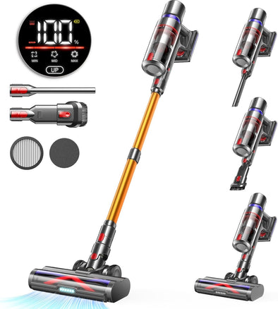 Cordless Vacuum Cleaner, 45Kpa 550W 60Mins Vacuum Cleaners for Home, Stick Vacuum with LED Touch Screen, Anti-Tangle Wireless Vacuum, Rechargeable Cordless Vacuum for Pet Hair, Carpet, Hardwood Floor