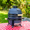 13” Kamado Portable Charcoal Grill with Smoker - Outdoor Ceramic Small BBQ Grill with Stand and Cooking Grate - Dark Blue