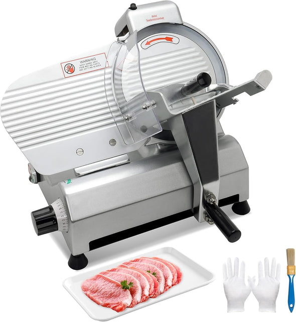 Meat Slicer, 10" Stainless Steel Blades 240W Electric Food Slicer, 0-17Mm Adjustable Thickness Meat Slicer Commercial