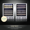 24 Inch Wine Cooler, 46 Bottle - Dual Zone Built-In or Freestanding Fridge with Stainless Steel Reversible Glass Door, for Home, Kitchen, or Office.