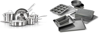 10-Piece Pots and Pans Set, Silver & Nonstick Bakeware Set, 10-Piece Set Includes Baking Sheet, Cookie Sheet, Cake Pans, Muffin Pan, and More, Dishwasher Safe, Silver