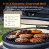 Ceramic Charcoal Kamado Grill - Tabletop 5-In-1 Charcoal BBQ Smoker - 9.8" Stainless Steel Grid - Egg Shaped Ceramic Outdoor Heavy Duty Char Broil Barbecue Grill for Smoking, Grilling, Baking