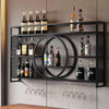 Metal Wall Mounted Wine Rack, 3-Tier Bar Shelf Wall Mounted with Glass Holder, Modern Large Capacity Bar Liquor Bottle Display Shelf for Home Bar, Dining Room & Kitchen（Black, 55In/140Cm）