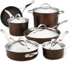 Nouvelle Copper Hard Anodized Nonstick Pots and Pans, Cookware Set (11 Piece), Sable