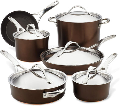 Nouvelle Copper Hard Anodized Nonstick Pots and Pans, Cookware Set (11 Piece), Sable