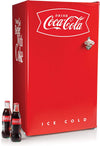 Nostalgia Coca-Cola Refrigerator with Freezer, 3.2 Cu. Ft., Adjustable Temperature Cools as Low as 32 Degrees, Bottle Opener, Ice Cube Tray, Scraper Included, Red