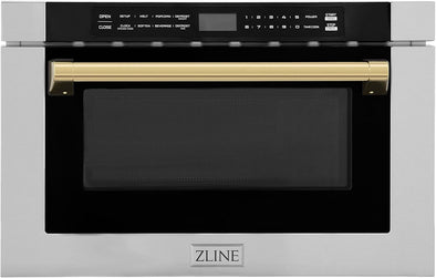 Autograph Edition 24" 1.2 Cu. Ft. Built-In Microwave Drawer with a Traditional Handle in Stainless Steel and Gold Accents