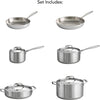 Tri-Ply Clad Stainless Steel 10-Piece Cookware Set with Lids, Pots and Pans Kitchen Set, Induction-Ready, Dishwasher-Safe, Nsf-Certified, Made in Brazil