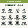 Valencia Pro Hard Anodized Healthy Ceramic Nonstick 22 Piece Cookware Pots & Pans Set, Fry Grill, Griddle, Saute & Sauce Pans, Stockpot,Lids, Pfas-Free, Induction, Dishwasher & Oven Safe,Gray