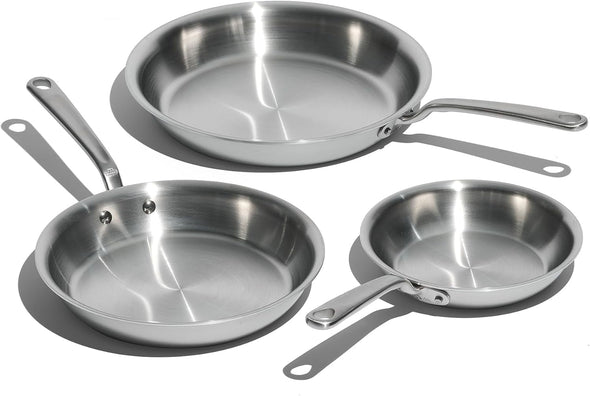 Cookware - 3-Piece (Includes 8",10",12") Stainless Frying Pan Set - 5 Ply Stainless Clad - Professional Cookware - Crafted in Italy - Induction Compatible