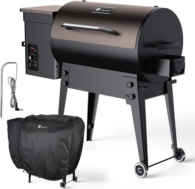 Portable Electric Wood Pellet Grill & Smoker with Foldable Legs, 456 SQ.IN Grill Capacity, with PID Temperature Control (180-425°F) for Backyard Camping Bake and Roast, Black with Cover