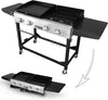 GD401 Portable Propane Gas Grill and Griddle Combo with Side Table | 4-Burner, Folding Legs,Versatile, Outdoor | Black 66 Inch