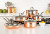 Culinary 3-Ply Stainless Steel Hammered Copper Clad Cookware Set, 10 Piece, Oven Safe, Works on Electronic, Ceramic, and Gas Cooktops